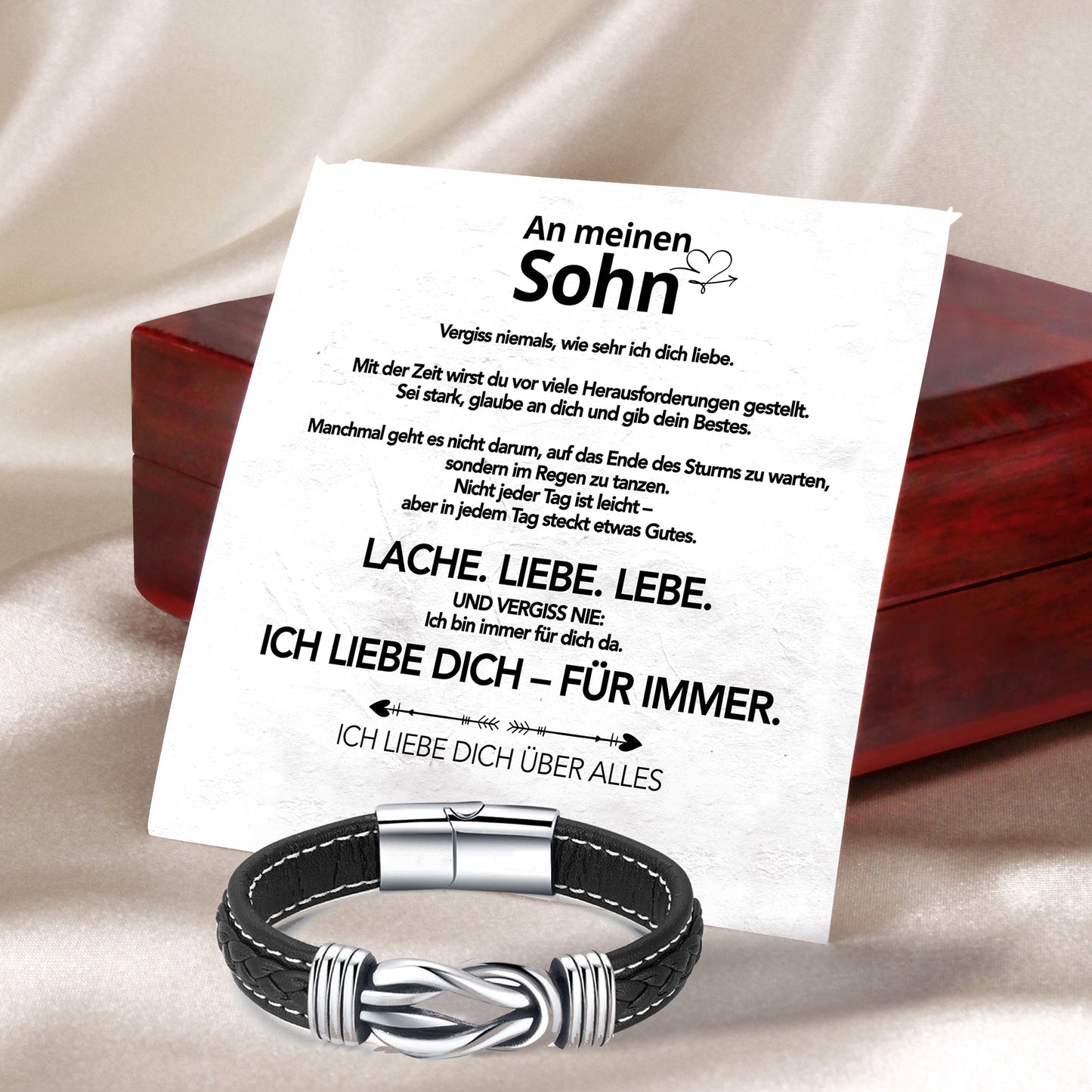 Voor mijn zoon - Gevlochten roestvrijstalen leren armband