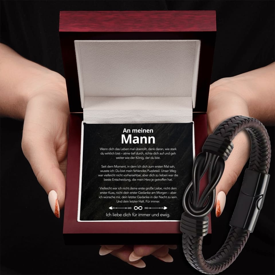 Voor mijn man - Gevlochten roestvrijstalen leren armband