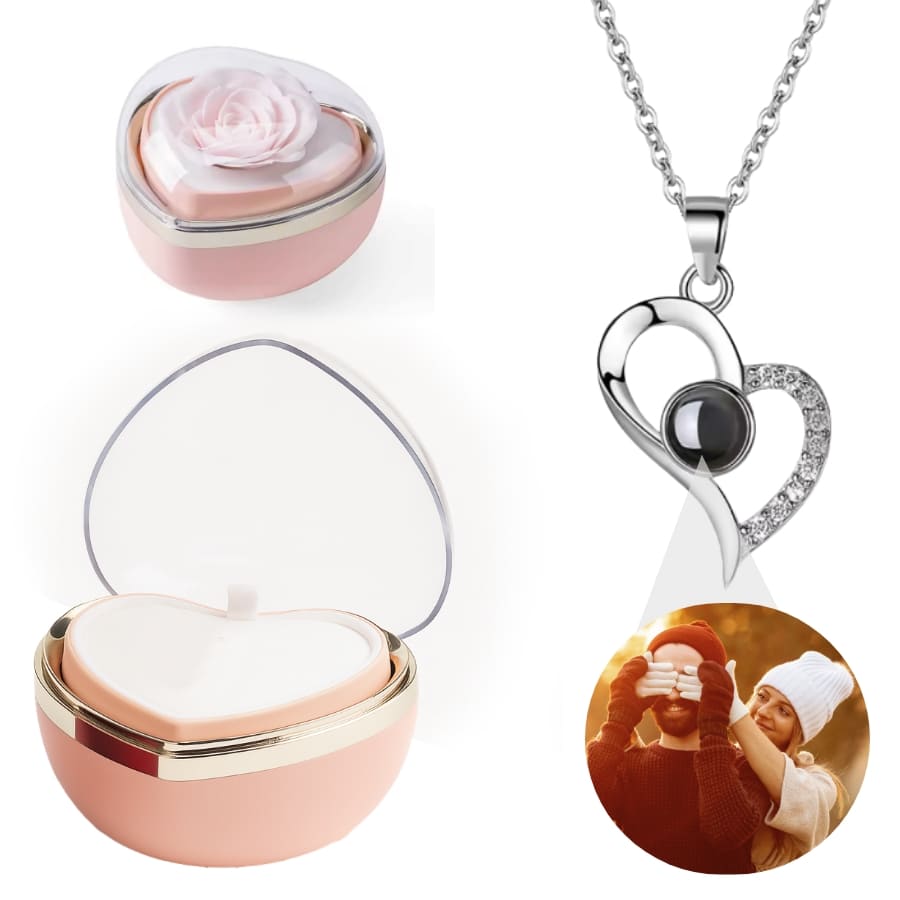 Foto Halskette mit deinem Lieblingsbild in Herzförmiger Rosenbox - Schwungherz