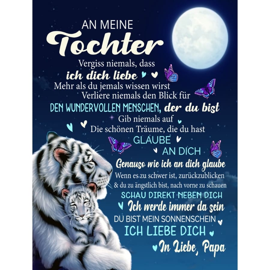 An meine Tochter - Kuscheldecke mit liebevoller Botschaft bei Nacht