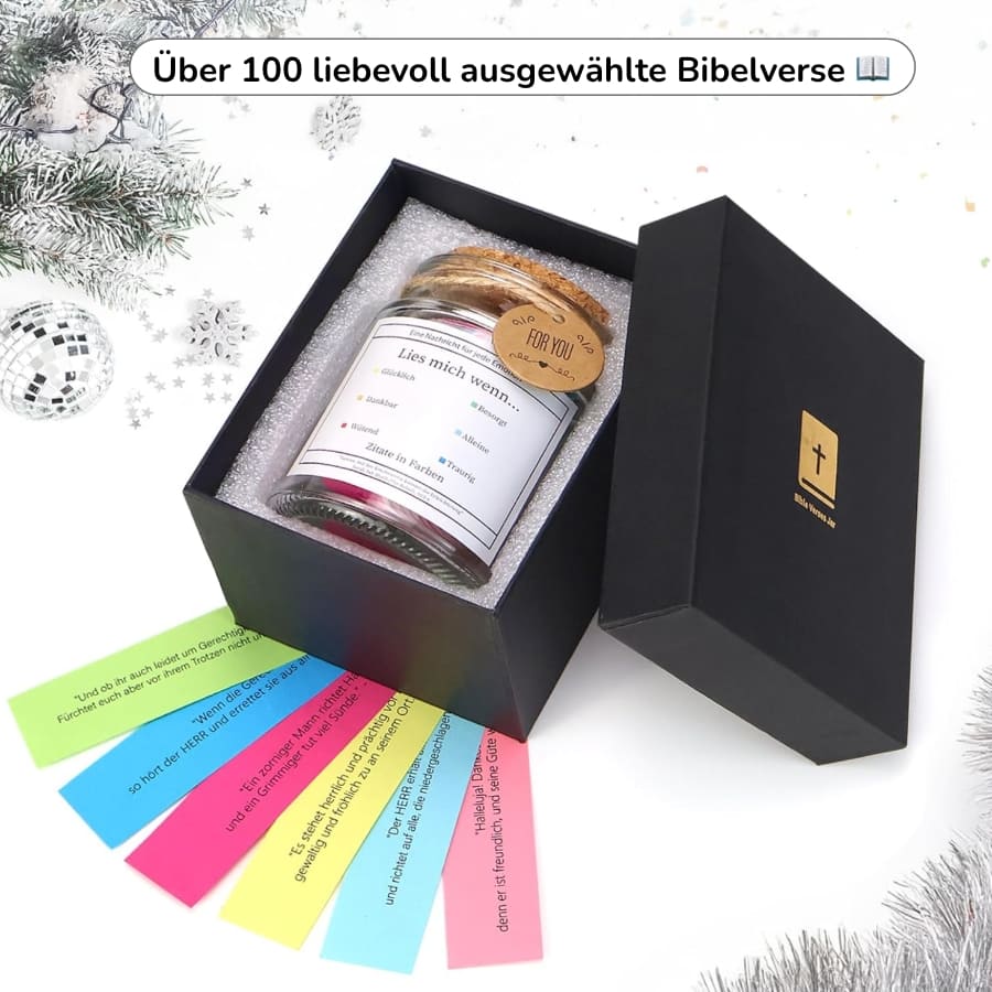 Handgefertigtes Glas mit 90 Bibelversen