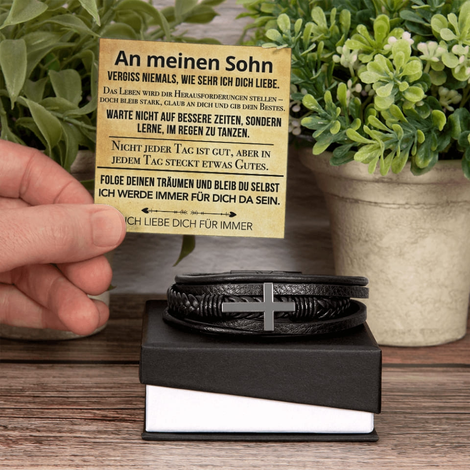 An meinen Sohn - Kreuz Armband mit liebevoller Karte