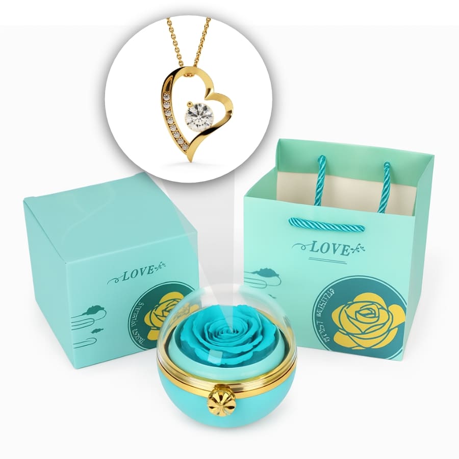 Ewige Rosen-Drehkugel mit Herzschmuck in 14k Weißgold Veredelung