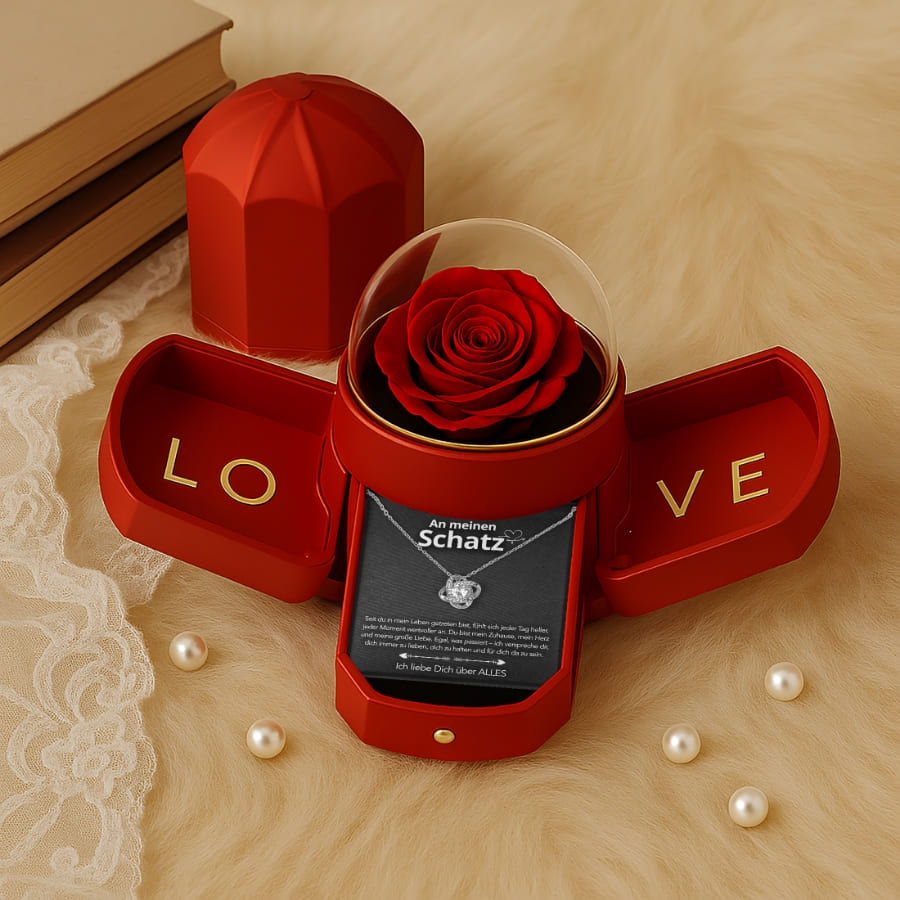 An meinen Schatz – Ewige Rose mit Knotenkette & liebevoller Karte