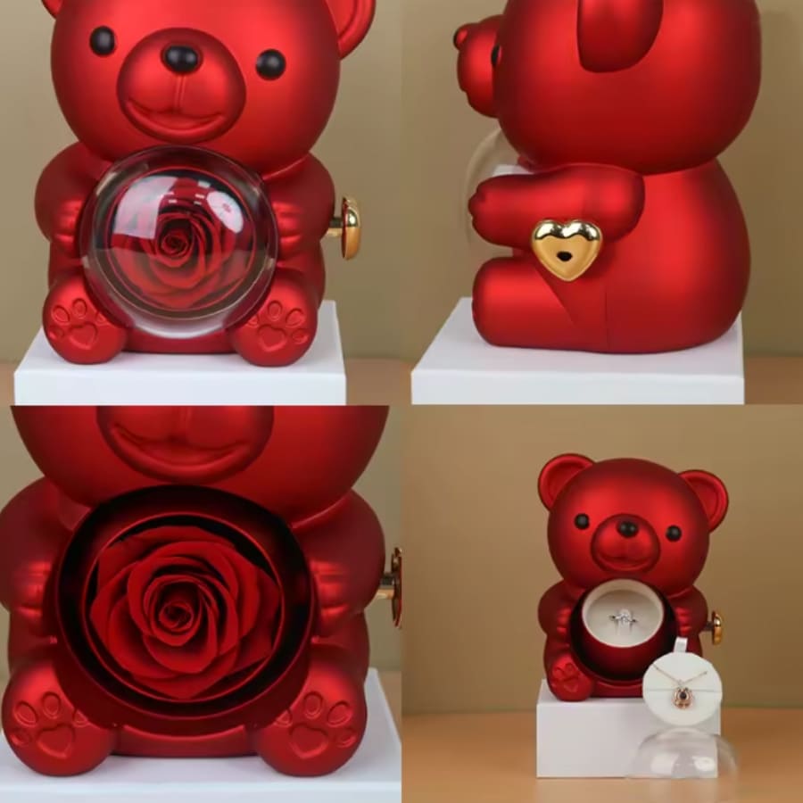 Ewige Teddy Rosenbox mit edler Knoten-Halskette