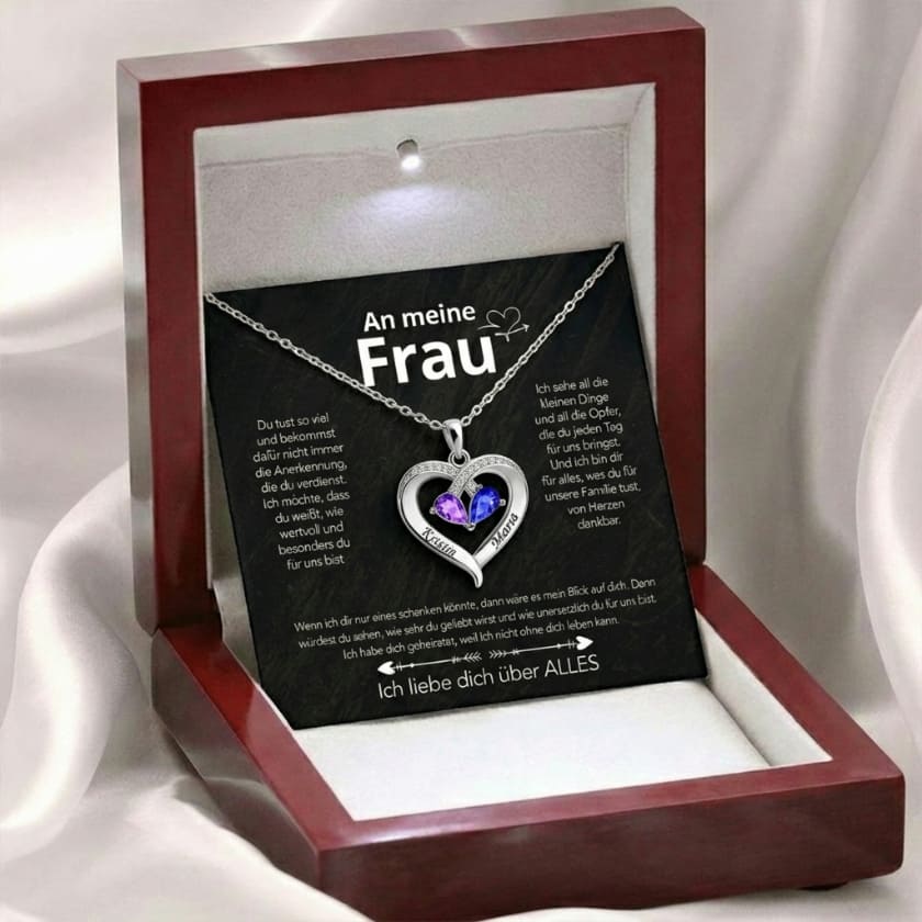 An meine Frau – Geburtsstein Herz-Halskette mit besonderer Botschaft