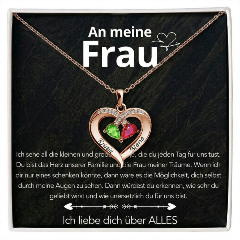 An meine Frau – Geburtsstein Herz-Halskette & liebevoller Botschaft