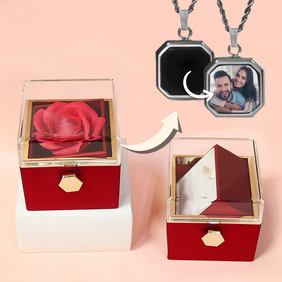 Personalisierte Thermo-Kette mit eigenem Foto in ewiger Rosenbox