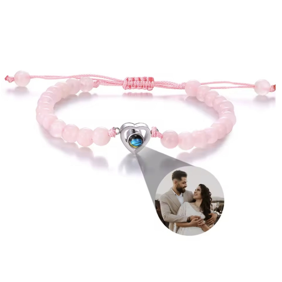 Fotoarmband mit deinem Lieblingsbild – Herzform mit Perlen