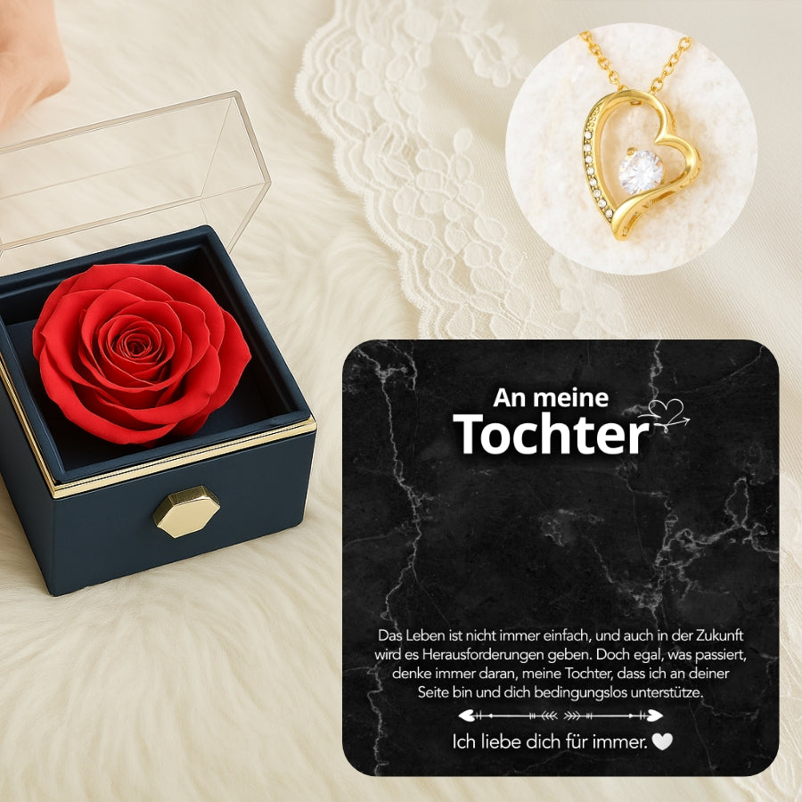 An meine Tochter - LoveBox Deluxe – Ewige Rose mit Herzschmuck & Botschaft