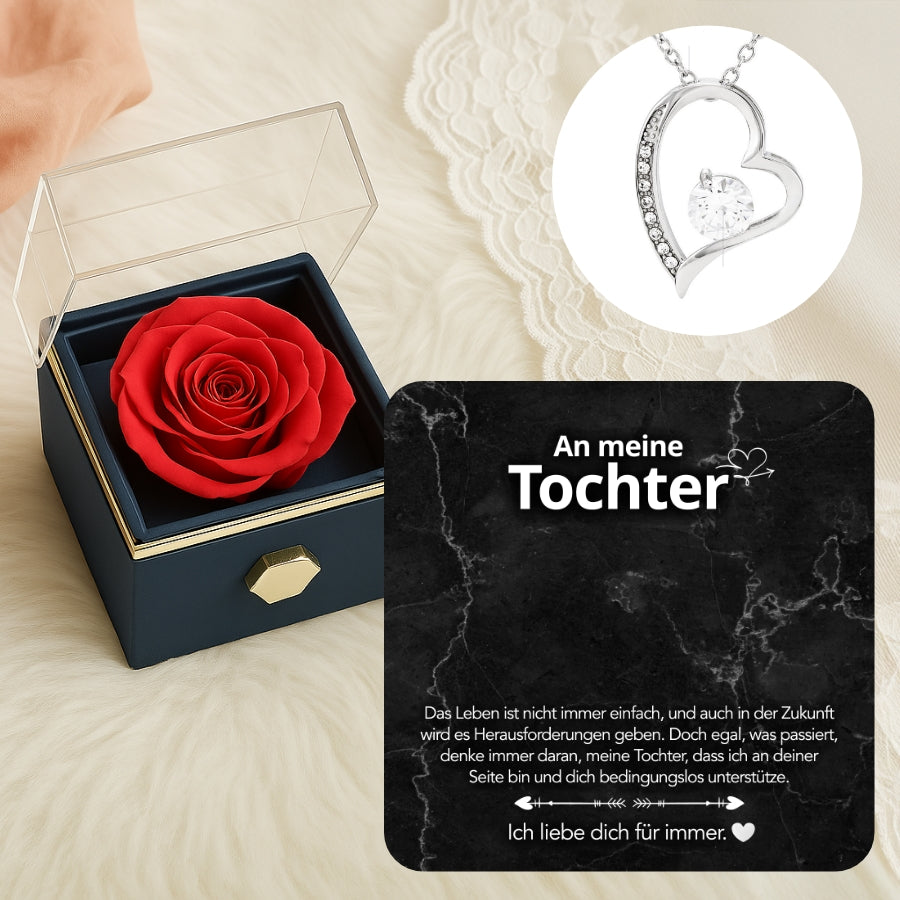 An meine Tochter - LoveBox Deluxe – Ewige Rose mit Herzschmuck & Botschaft