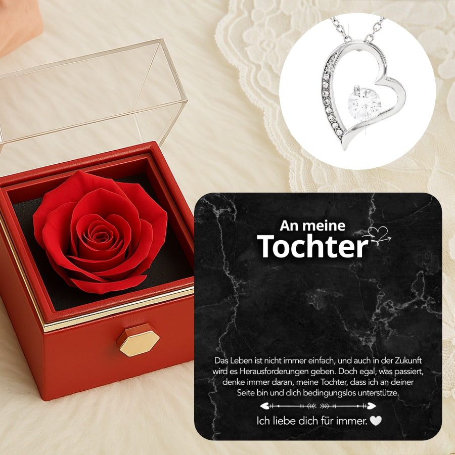 An meine Tochter - LoveBox Deluxe – Ewige Rose mit Herzschmuck & Botschaft