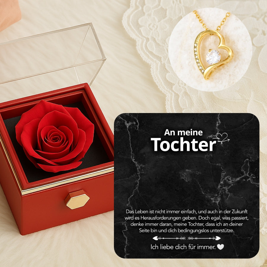 An meine Tochter - LoveBox Deluxe – Ewige Rose mit Herzschmuck & Botschaft