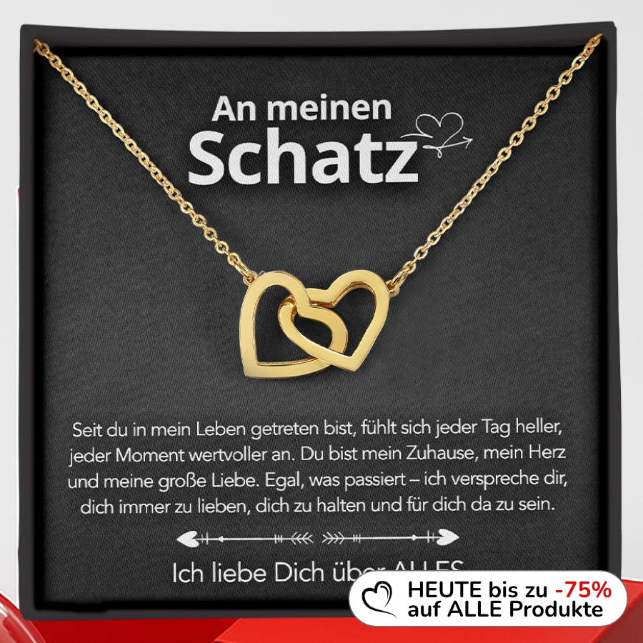 An meinen Schatz – Doppelherz Gravur in 14k Weißgold / 18k Gelbgold Veredelung
