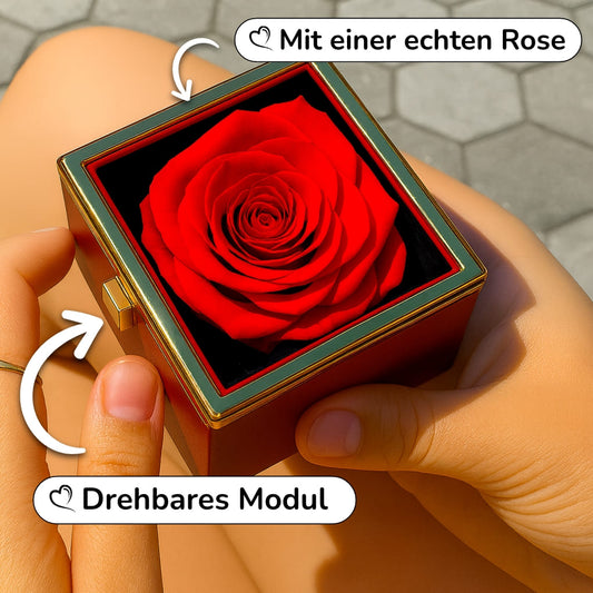 An meinen Schatz – Ewige Rosenbox mit gravierter Doppelherz-Halskette