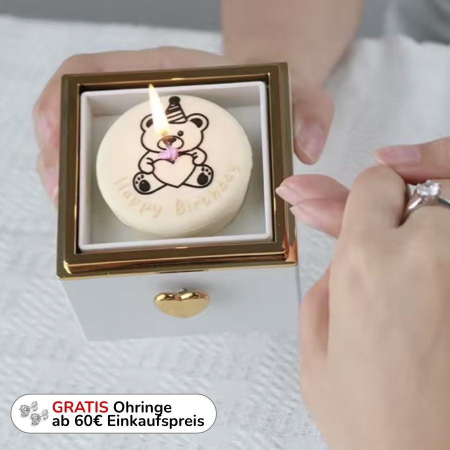 360 Grad Box mit Kerze - Zirkonia Herzhalskette
