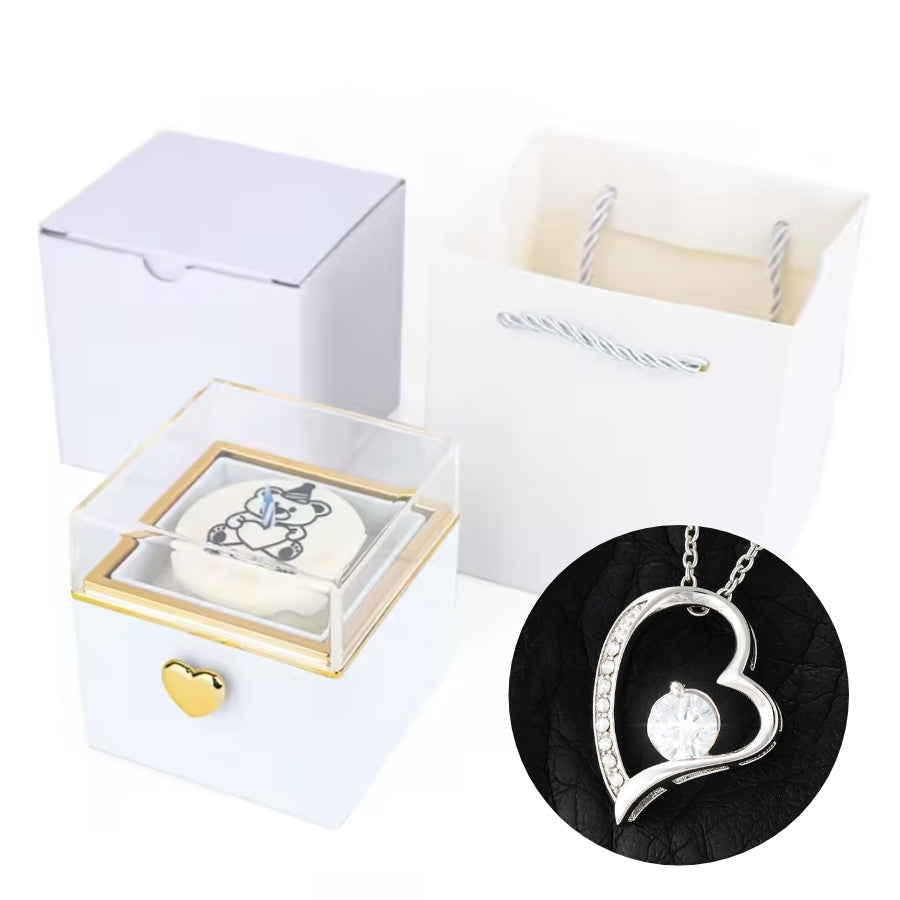 360 Grad Box mit Kerze - Zirkonia Herzhalskette