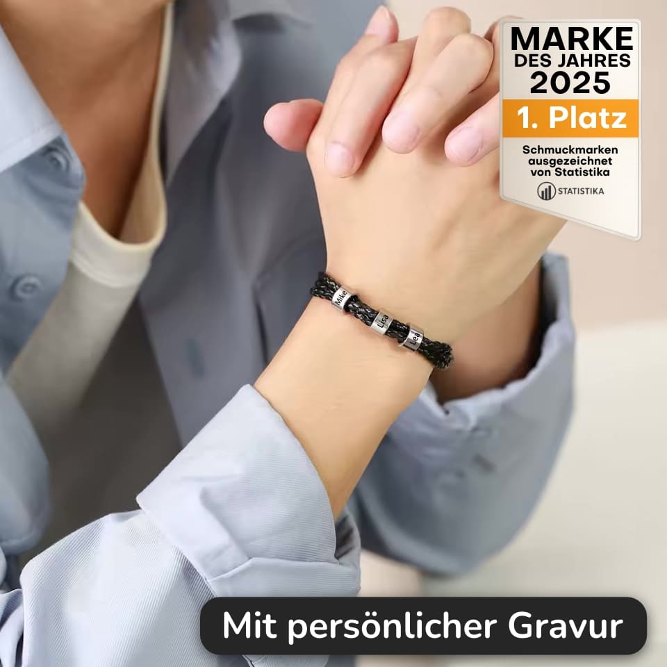 Geflochtenes Lederarmband mit Gravur-Elementen