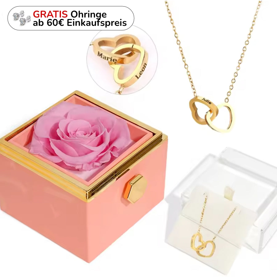 RosenHerz Gravur – Ewige Rose & Doppelherz-Gravurschmuck im Set