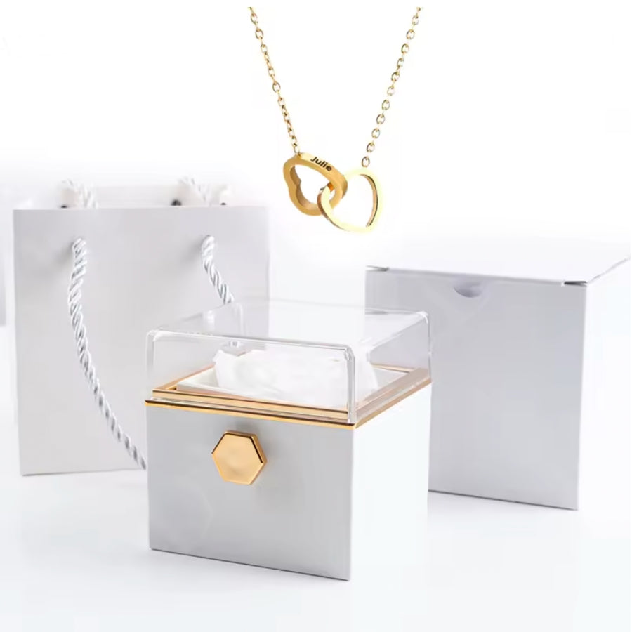 RosenHerz Gravur – Ewige Rose & Doppelherz-Gravurschmuck im Set
