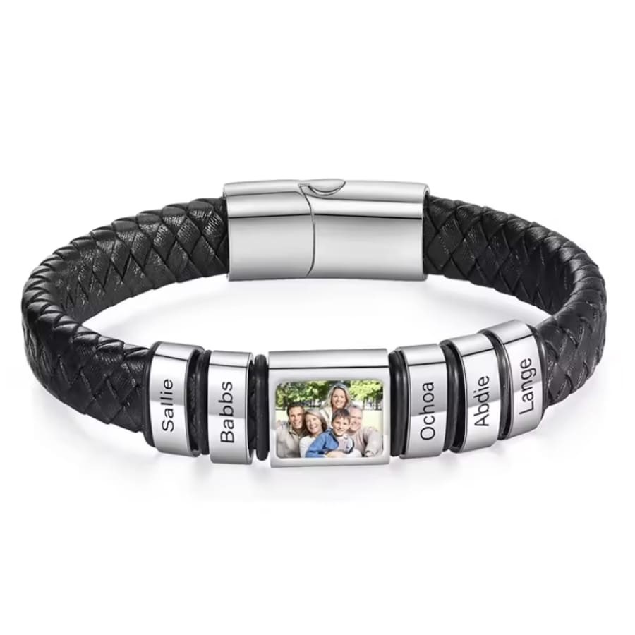 Leren armband met gegraveerde elementen en je eigen foto.