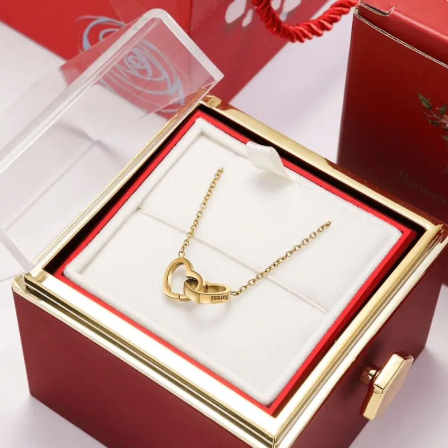 RosenHerz Gravur – Ewige Rose & Doppelherz-Gravurschmuck im Set