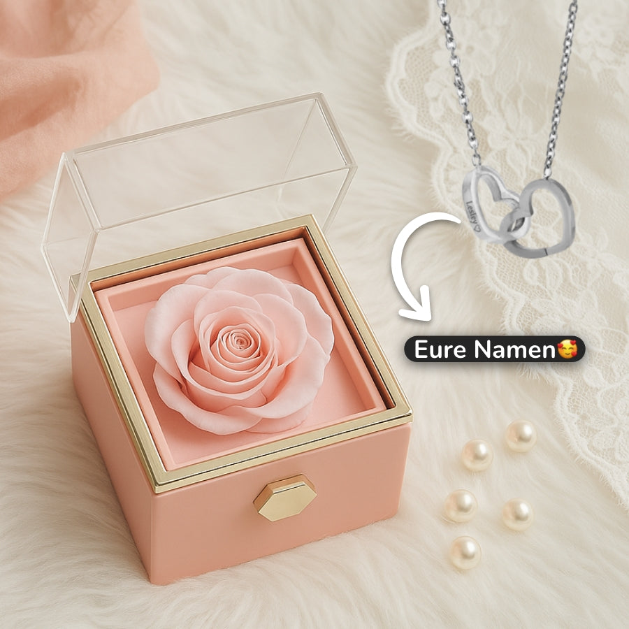 RosenHerz Gravur – Ewige Rose & Doppelherz-Gravurschmuck im Set