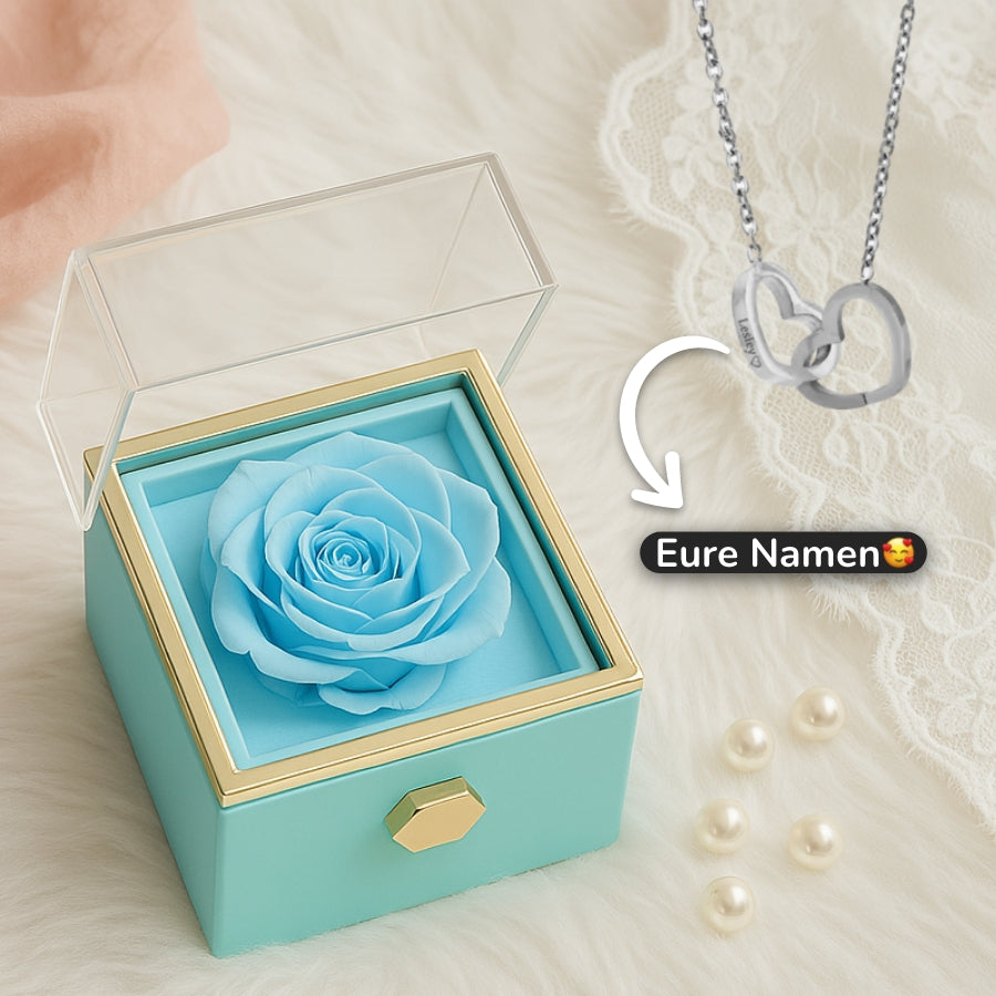 RosenHerz Gravur – Ewige Rose & Doppelherz-Gravurschmuck im Set