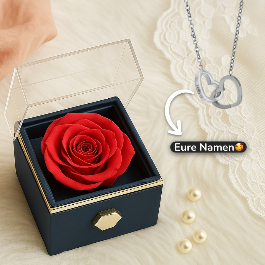 RosenHerz Gravur – Ewige Rose & Doppelherz-Gravurschmuck im Set