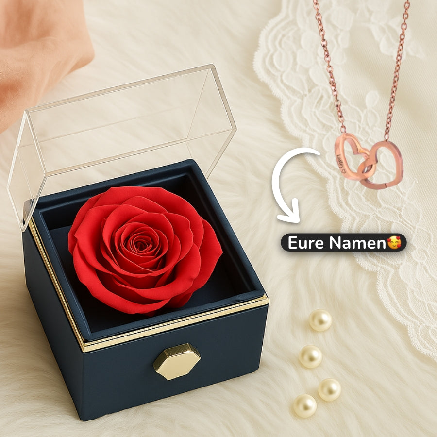 RosenHerz Gravur – Ewige Rose & Doppelherz-Gravurschmuck im Set