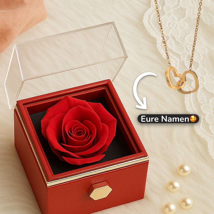 RosenHerz Gravur – Ewige Rose & Doppelherz-Gravurschmuck im Set
