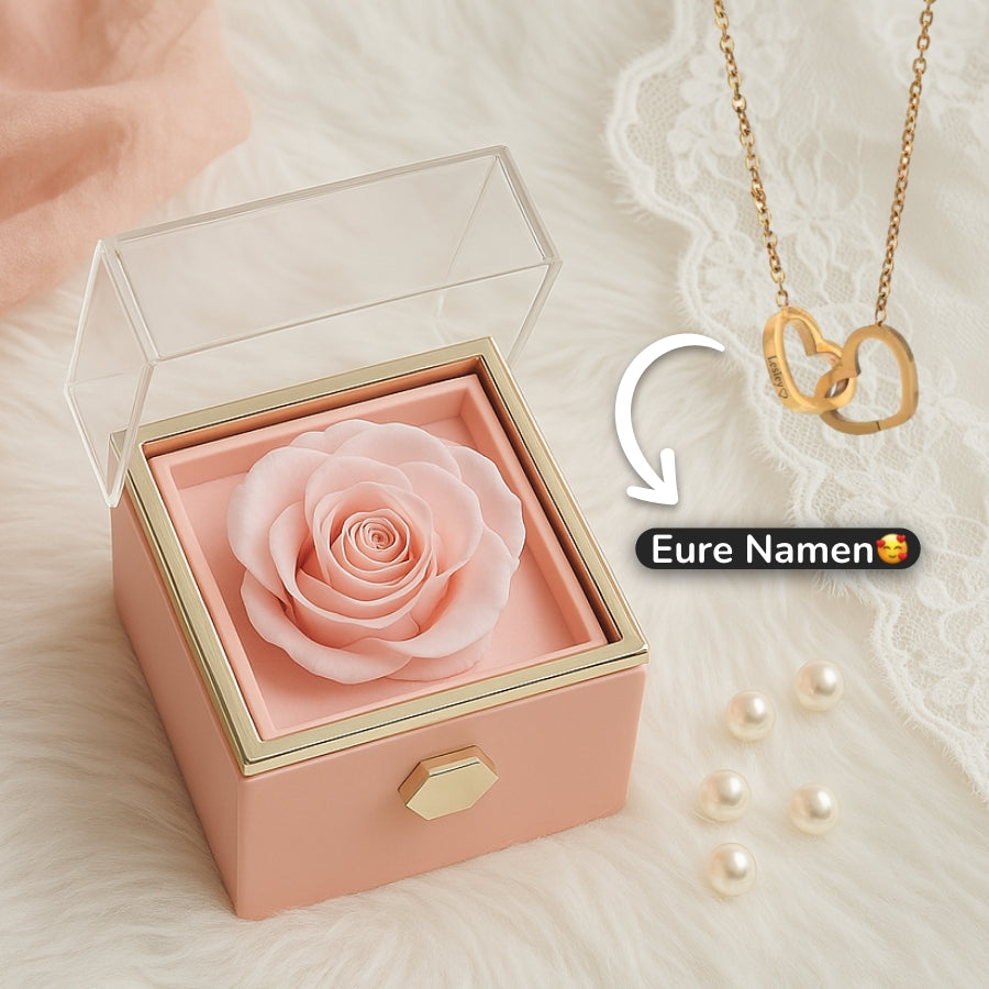 RosenHerz Gravur – Ewige Rose & Doppelherz-Gravurschmuck im Set