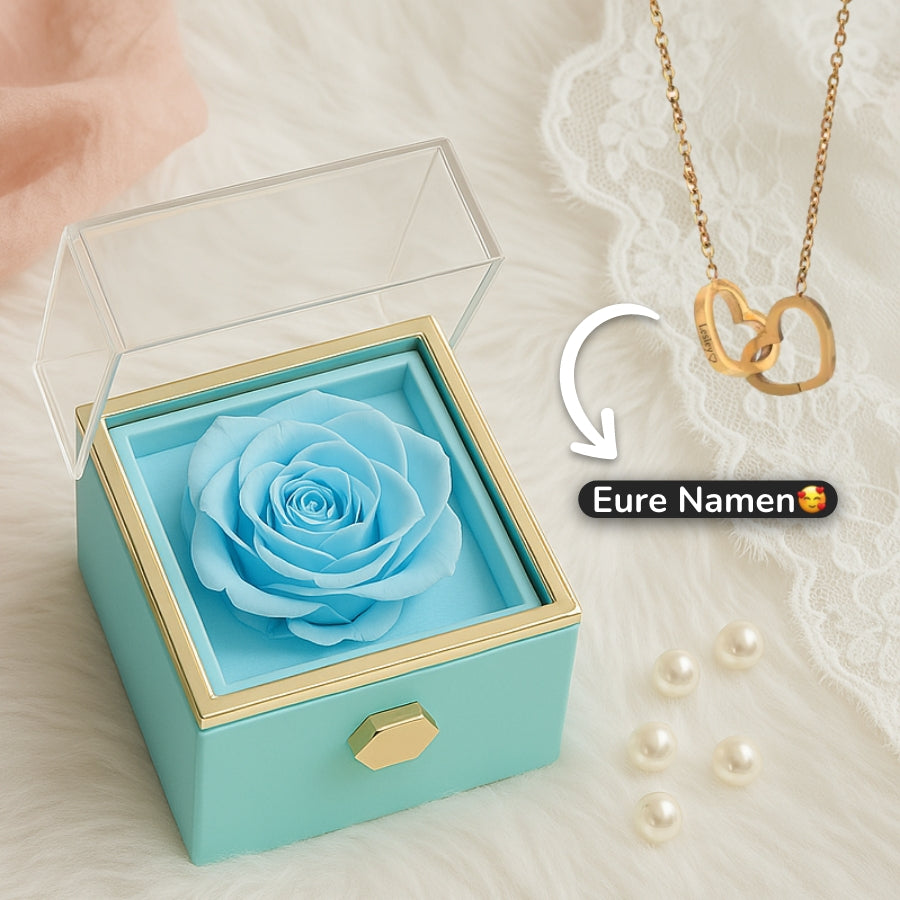 RosenHerz Gravur – Ewige Rose & Doppelherz-Gravurschmuck im Set