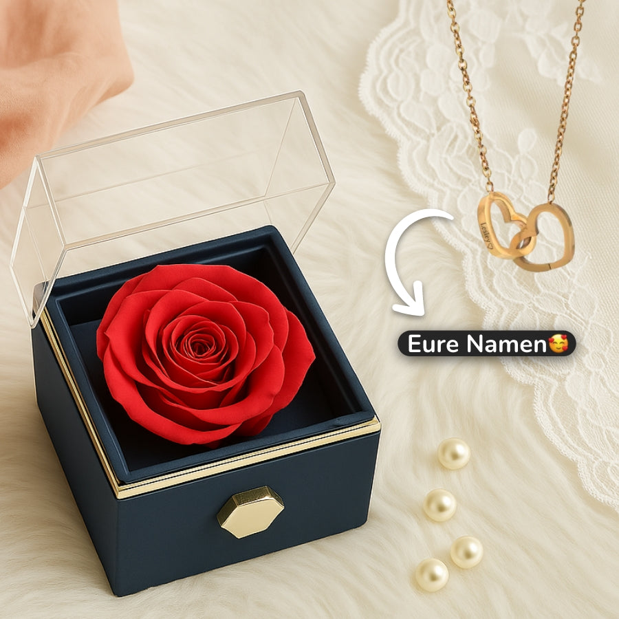 RosenHerz Gravur – Ewige Rose & Doppelherz-Gravurschmuck im Set