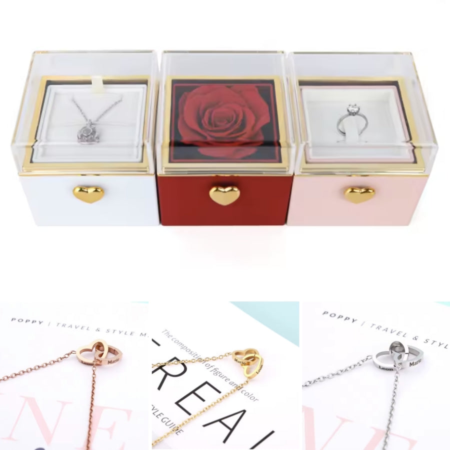 RosenHerz Gravur – Ewige Rose & Doppelherz-Gravurschmuck im Set