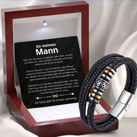 An meinen Mann - Herren Lederarmband mit liebevoller Botschaft