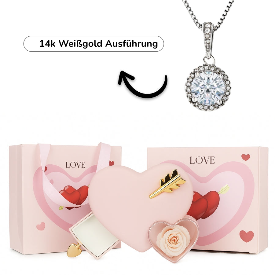 Ewige Amor-Rosenbox – Dotanhänger in 14k Weißgold Veredelung