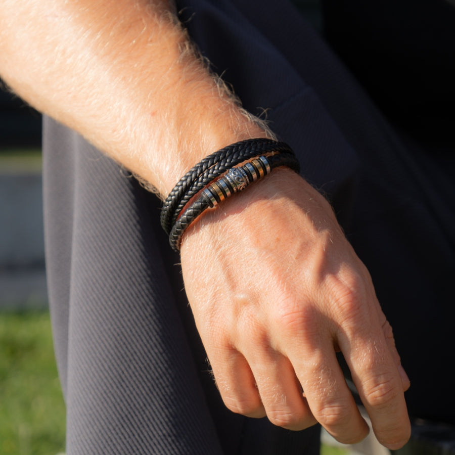 Voor mijn zoon - Gevlochten roestvrijstalen leren armband met boodschap