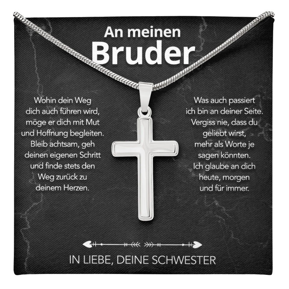 An meinen Bruder - Kreuzhalskette mit liebevoller Notiz
