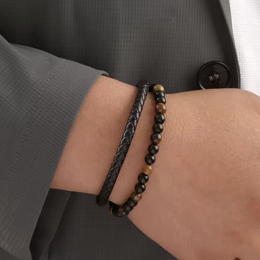 Voor mijn zoon - leren armband met kralen