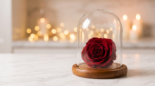 Ewige Rose unter einer Glaskuppel