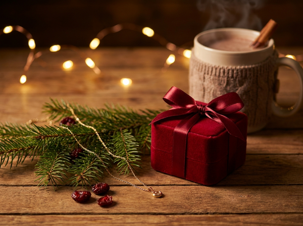 Weihnachtsgeschenk für Mama – rote Geschenkbox mit goldener Halskette