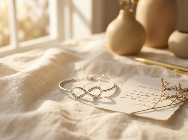 Armband mit Gravur auf cremefarbenem Leinen – personalisiertes Geschenk