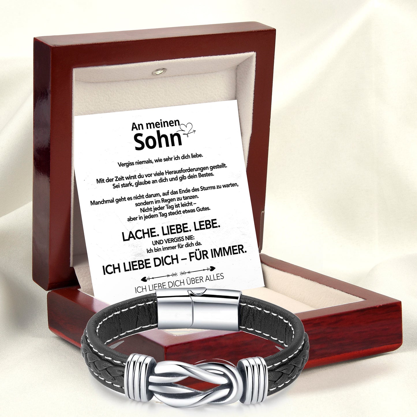An meinen Sohn - Geflochtenes Edelstahl Lederarmband