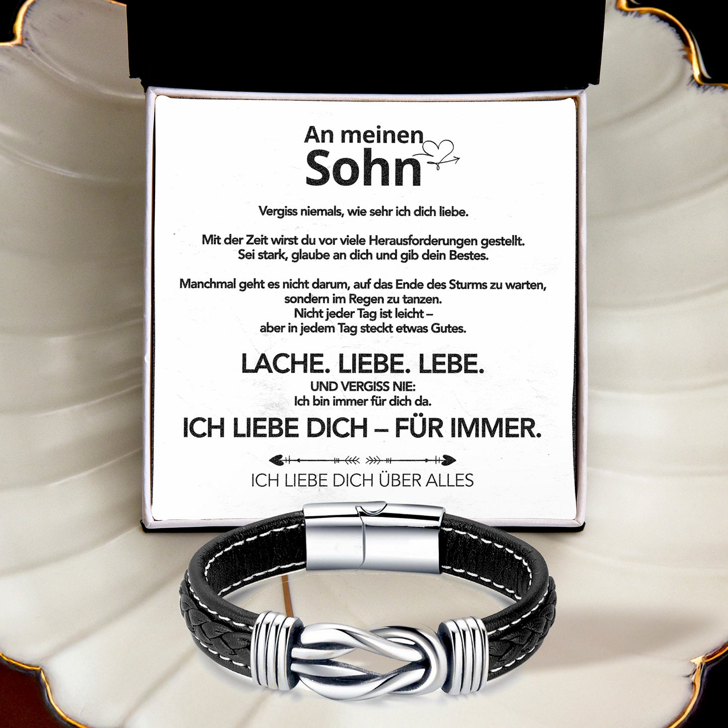 An meinen Sohn - Geflochtenes Edelstahl Lederarmband