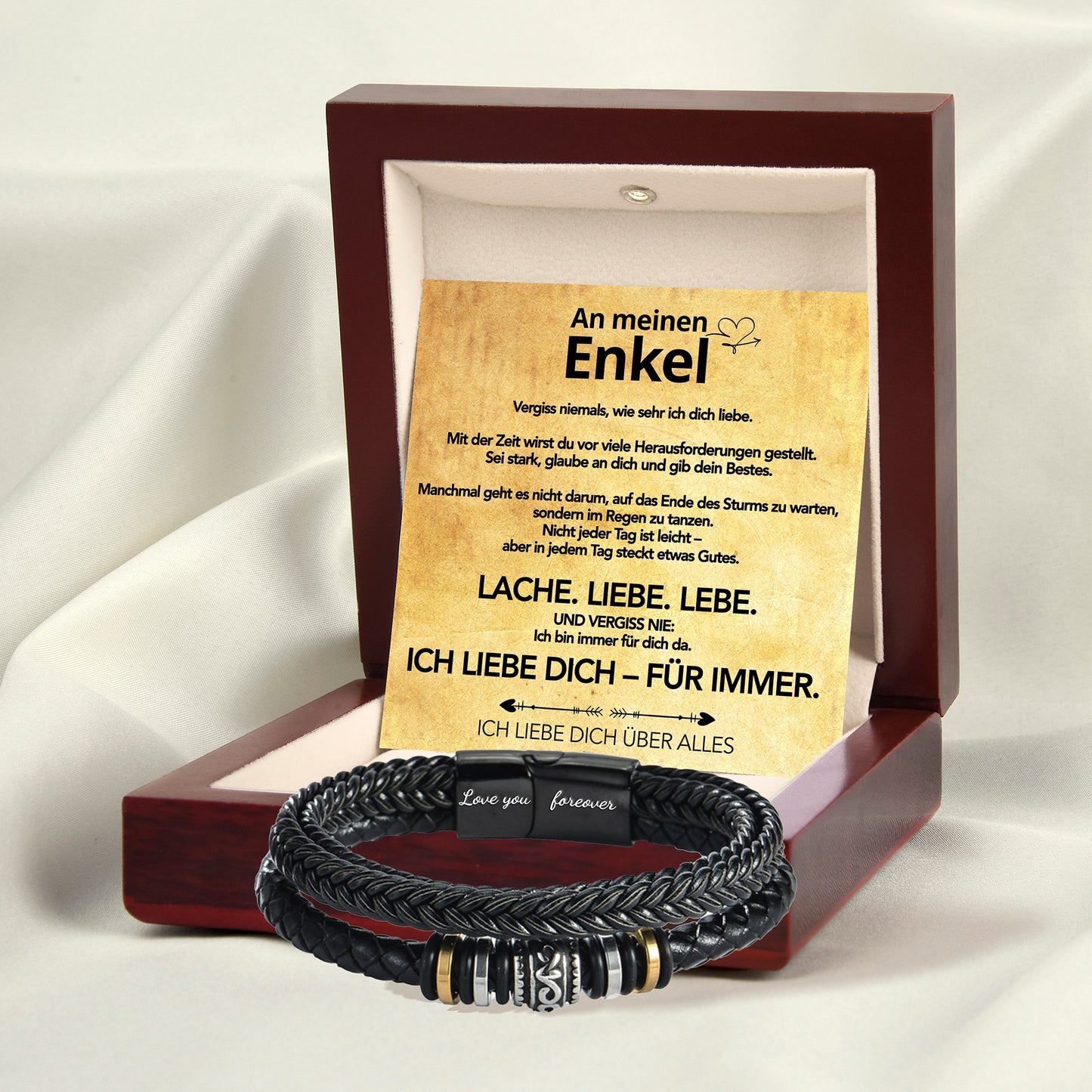 An meinen Enkel - Vergiss niemals - Herren Lederarmband