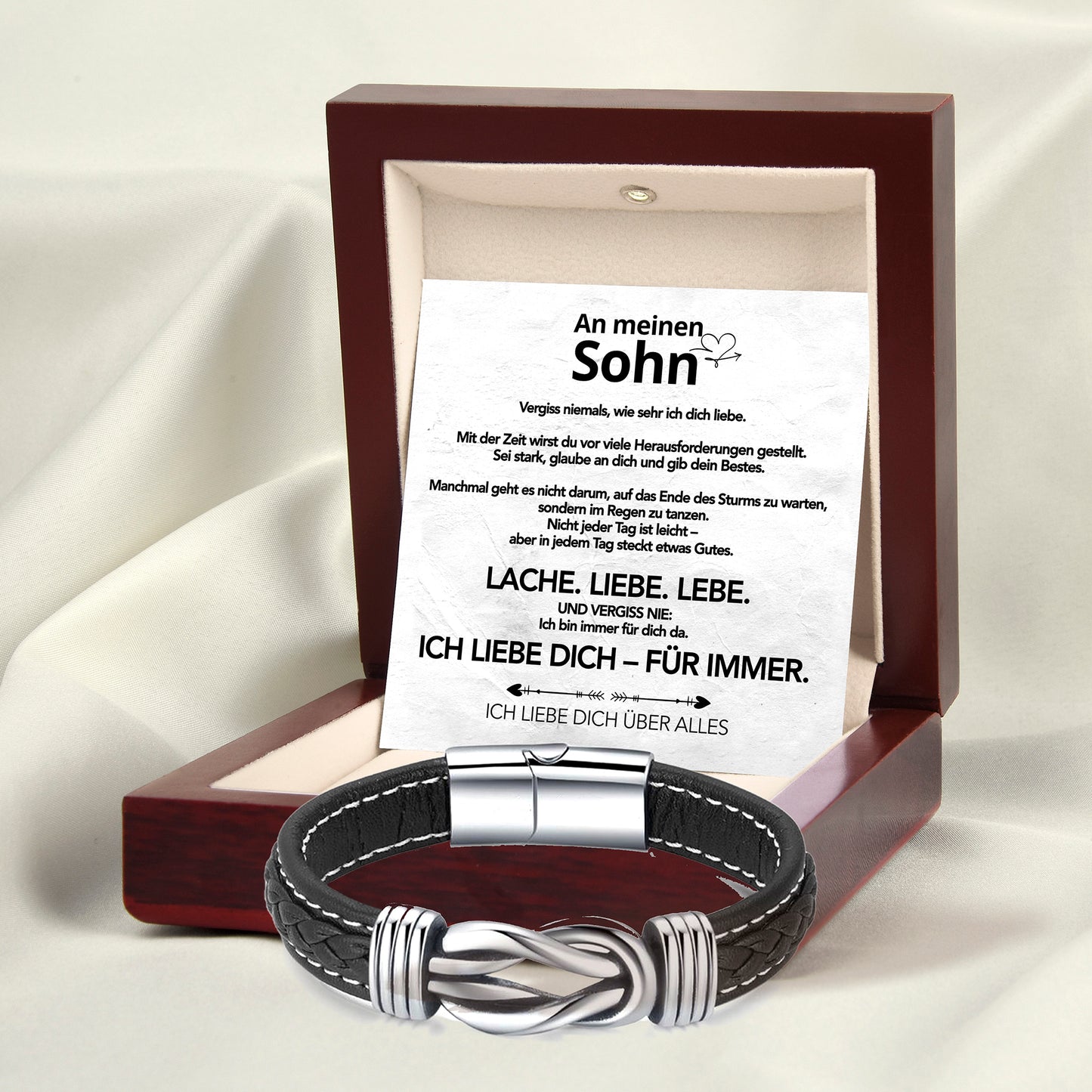 An meinen Sohn - Geflochtenes Edelstahl Lederarmband