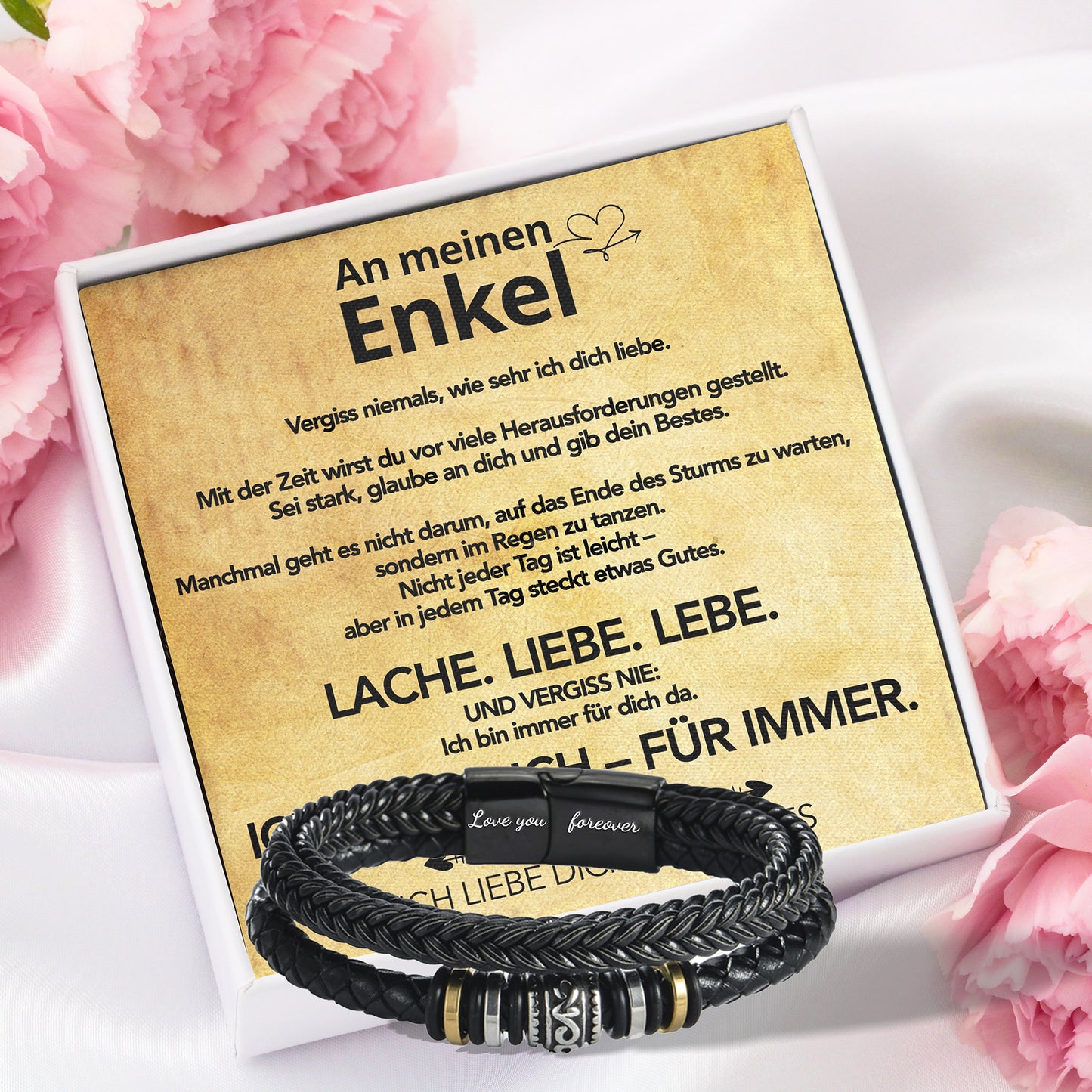 An meinen Enkel - Vergiss niemals - Herren Lederarmband