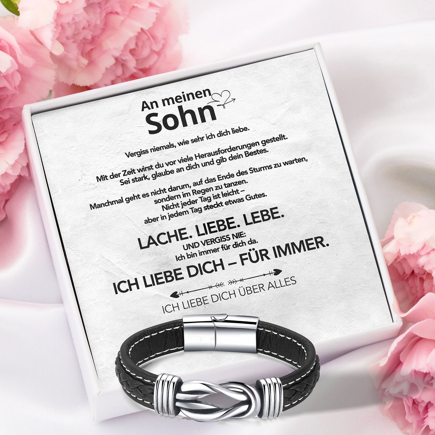 An meinen Sohn - Geflochtenes Edelstahl Lederarmband