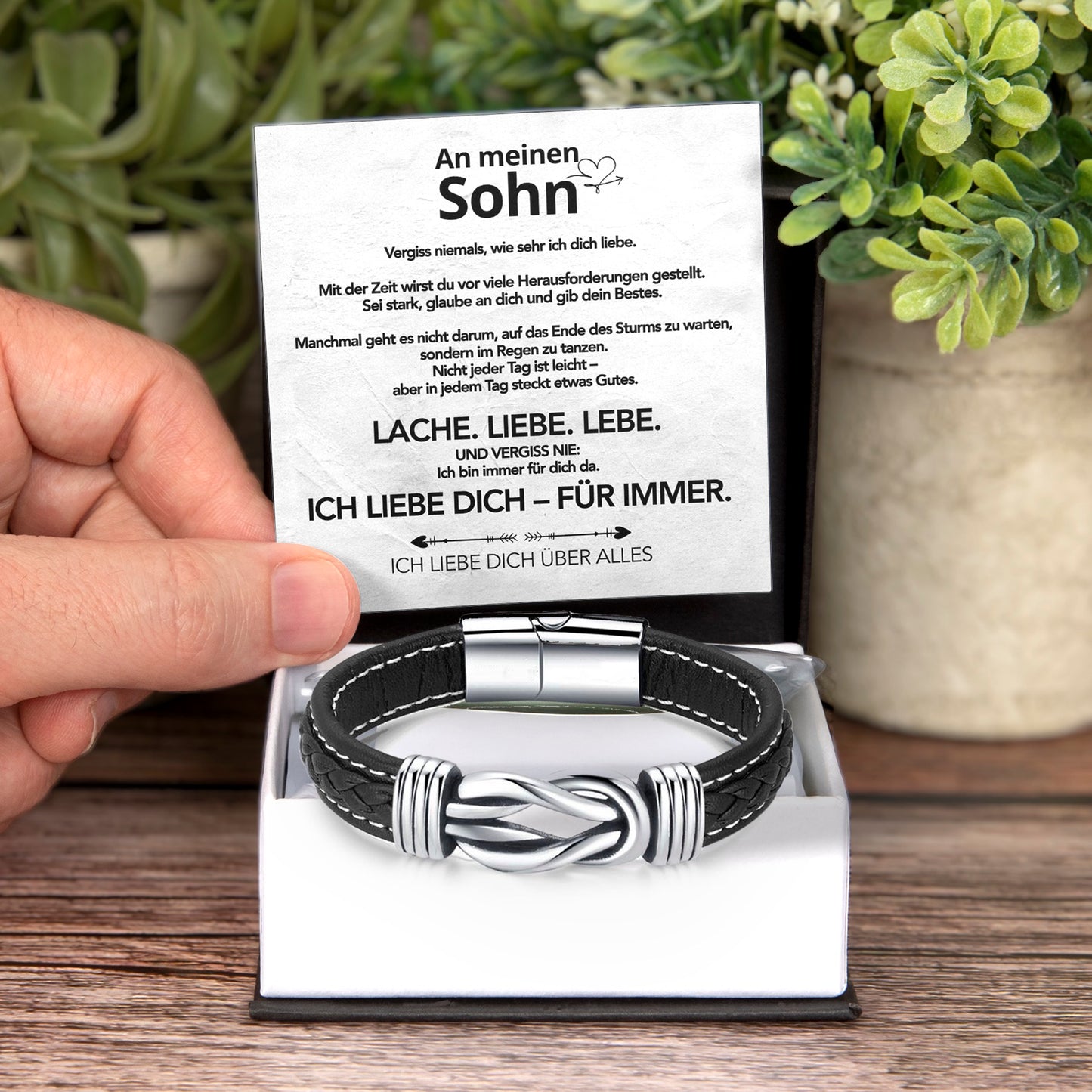 An meinen Sohn - Geflochtenes Edelstahl Lederarmband
